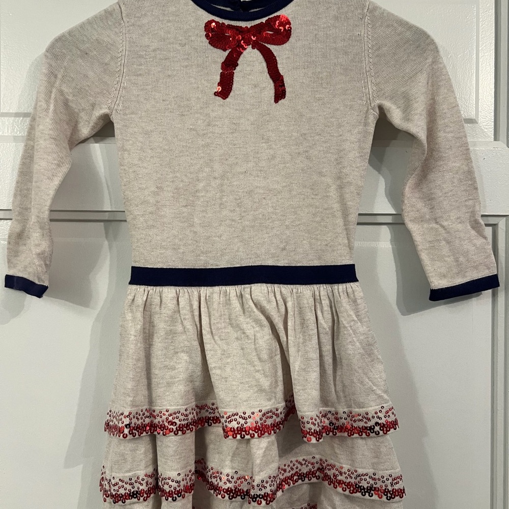 Mini Boden Cream Dress with Red Accents